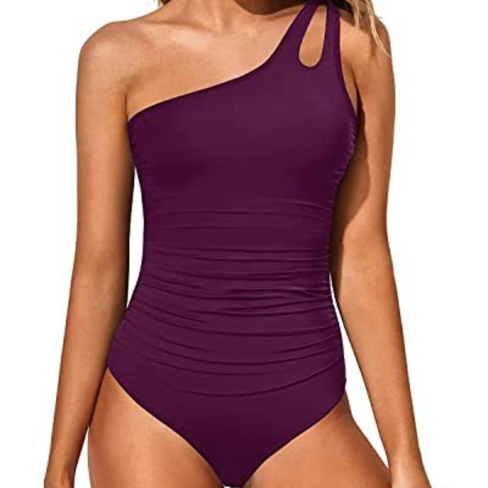 HOLIPICK One Shoulder One Piece Tummy Control Bathing Suits
